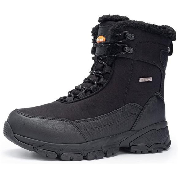 Men\'s Snow Boots Waterproof Warm Fur Lined Ankle High-top Shoes, Black main image 6